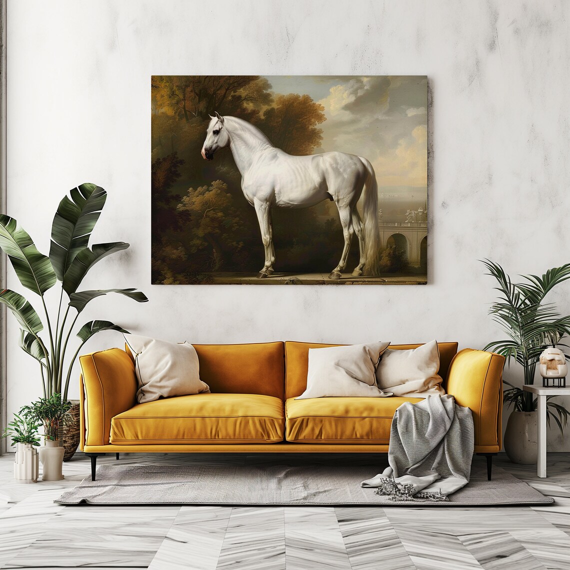 Vintage White Horse Art Print, Home Office Decor - Image 2