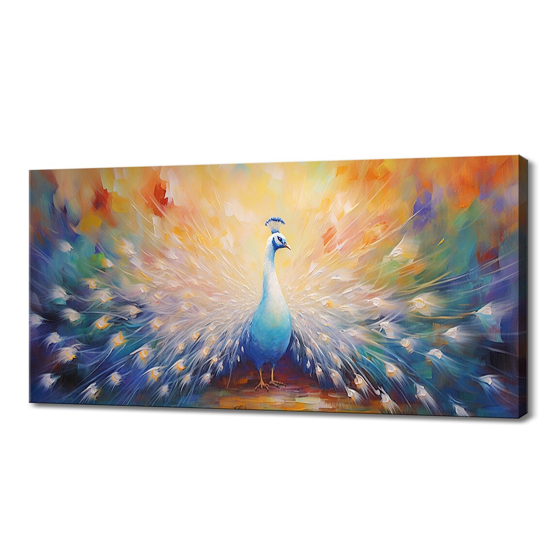 White Peacock Fanned Iridescent Tail Pastel Rainbow Portrait Poster