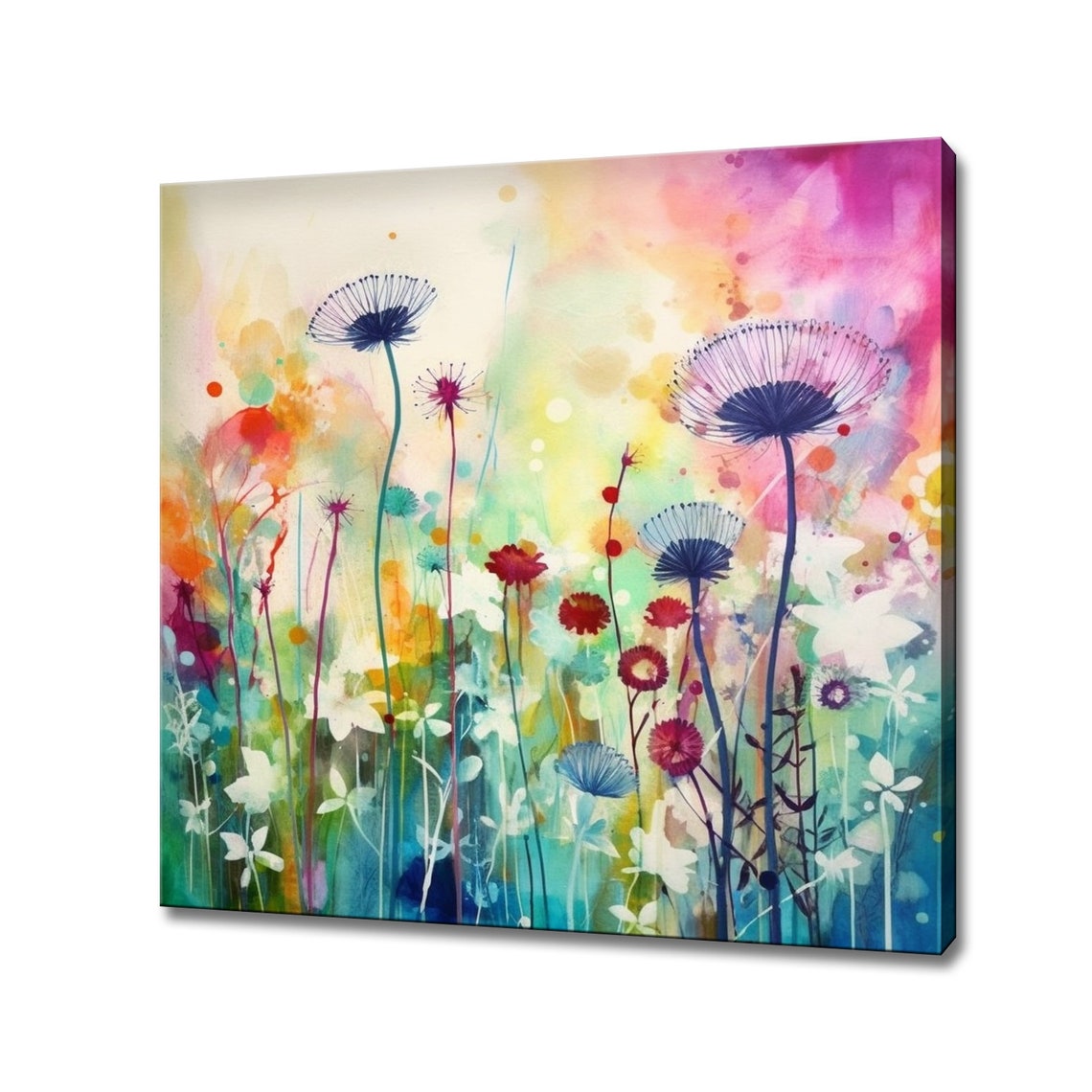 Pastel Wildflower Meadow Dandelion Seed Heads Rainbow Art Poster