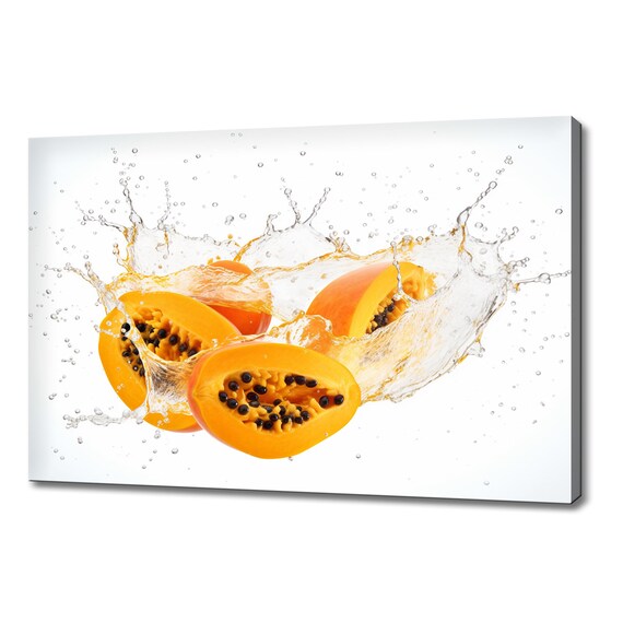 Papaya Fruits Splashing In Water Print Fruits Lover Gift Kitchen Restaurant Wall Art Print Colourful Fruits Wall Decor