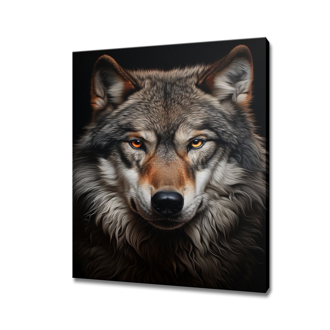 Gray Wolf Portrait Amber Eyes Dark Dramatic Wildlife Art Poster
