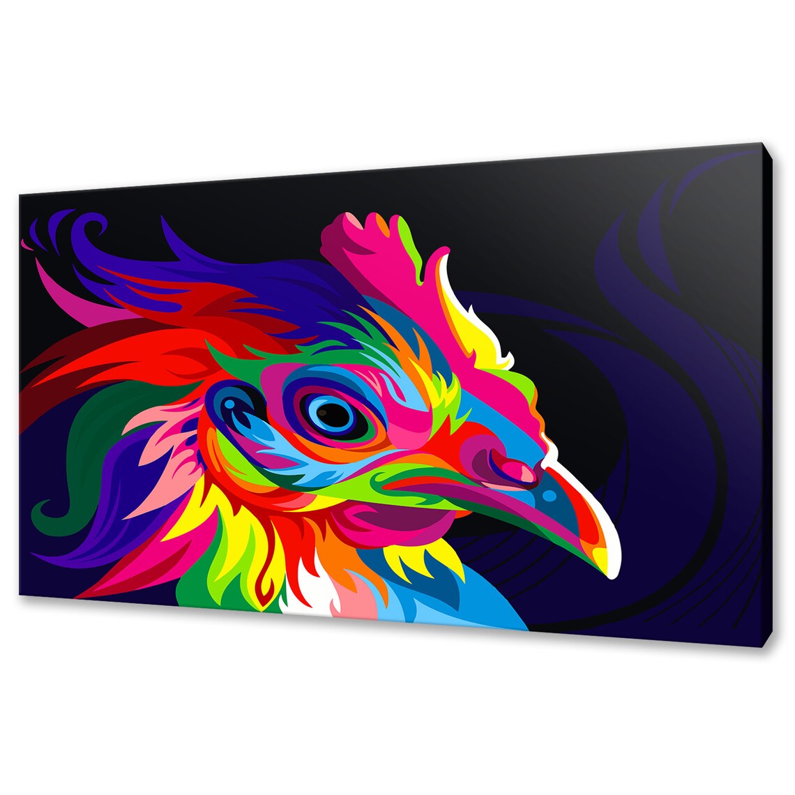 Colourful Rooster Portrait Pop Art Neon Feathers Modern Bird Print