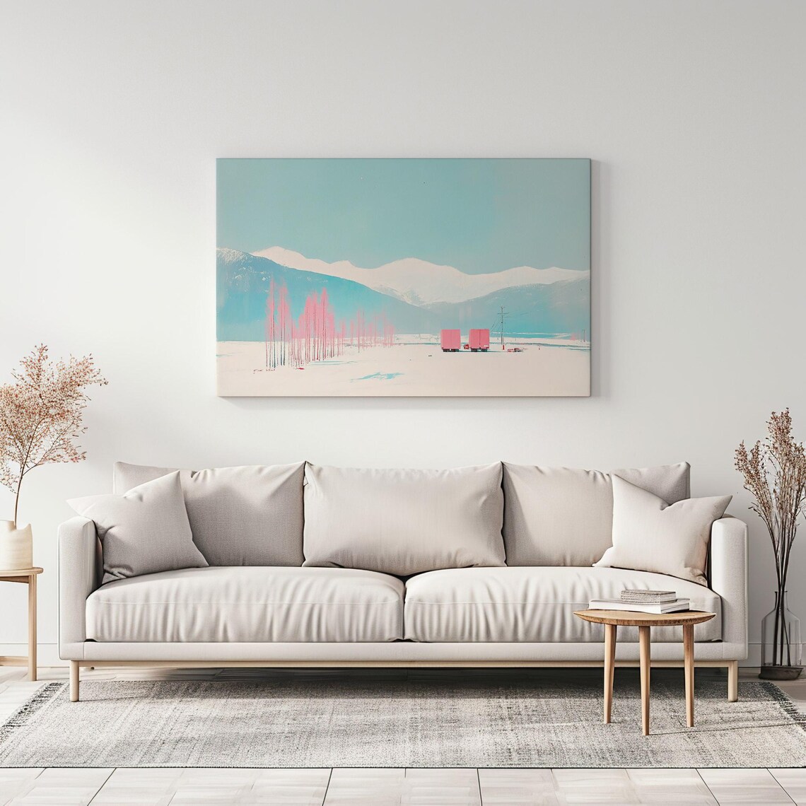 Pastel Snowy Mountain Abstract Winter Landscape Countryside Poster - Image 3