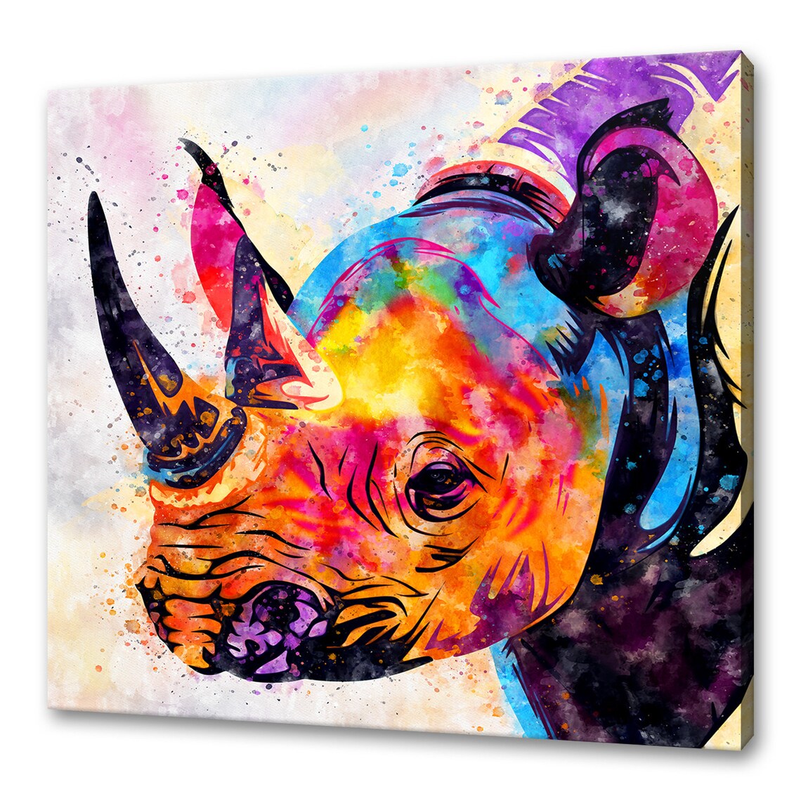 Colourful Rhino Watercolour Splash Vibrant Safari Animal Poster