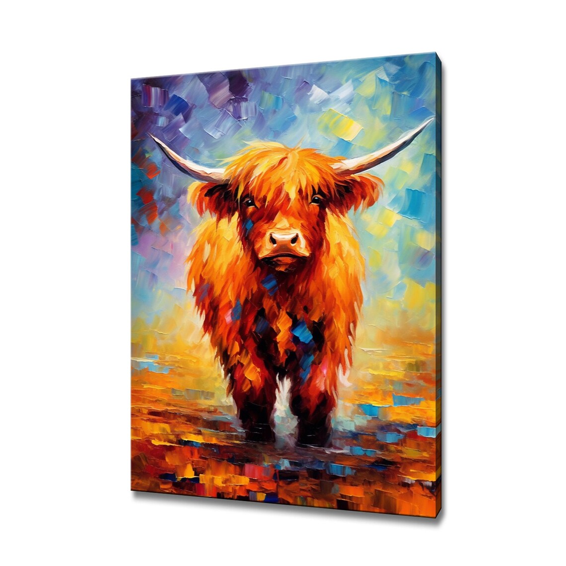 Colorful Highland Cow Portrait Oil Painting Bold Animal Poster