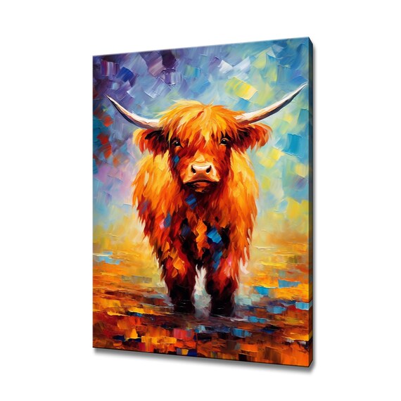 Scottish Highland Cattle Colourful Painting Wall Art Print Home Decor Handmade Wall Hanging Customised Gift Fast Free Uk Delivery