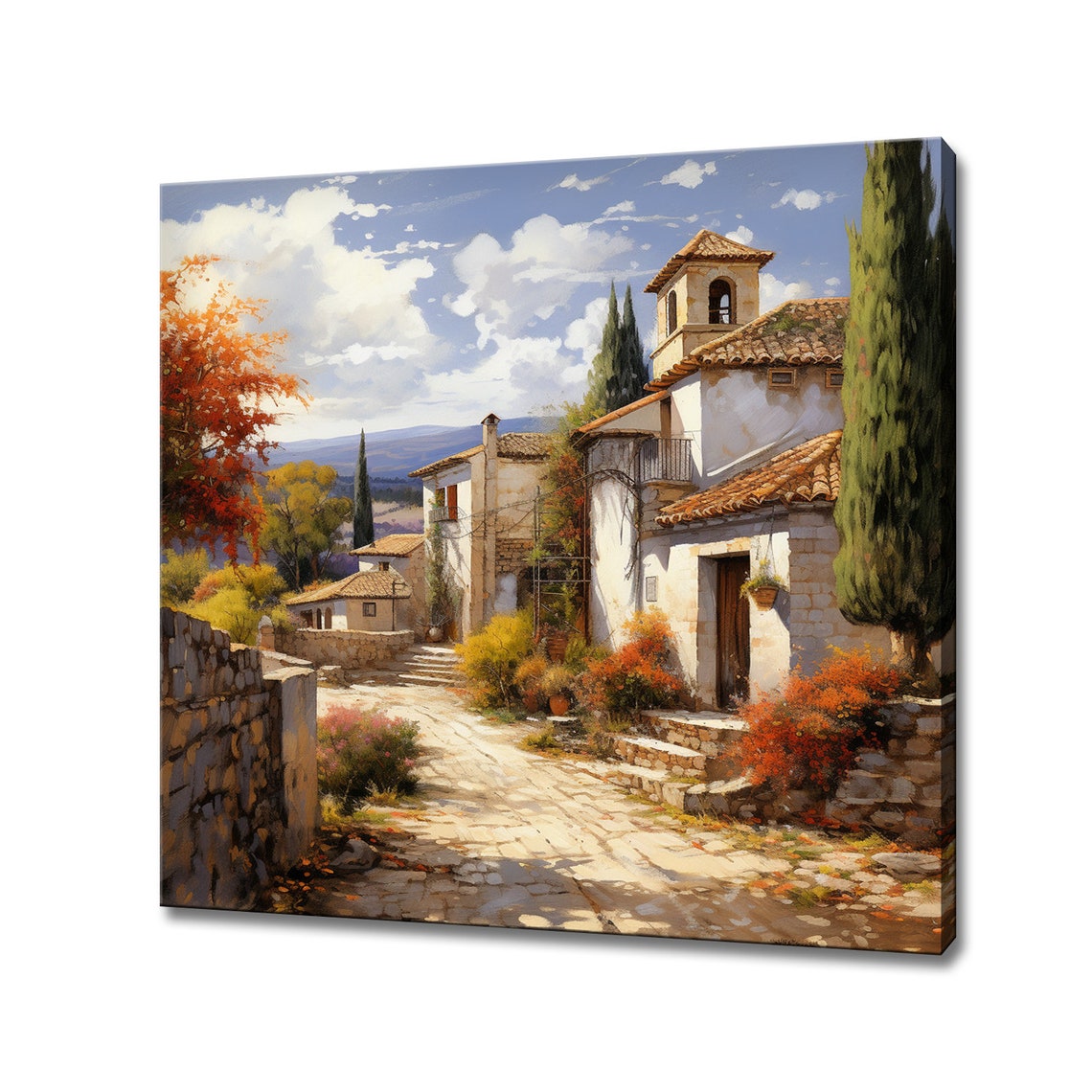 Country Village In Spain Art Print Spanish Countryside Wall Hanging Picture Vintage Cottage Print Landscape Farmhouse Decor
