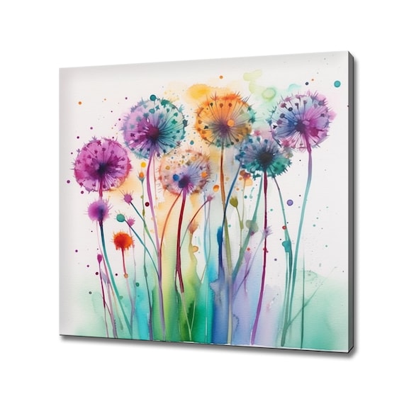 Rainbow Dandelion Seed Heads Watercolor Pastel Blossom Stems Art Poster
