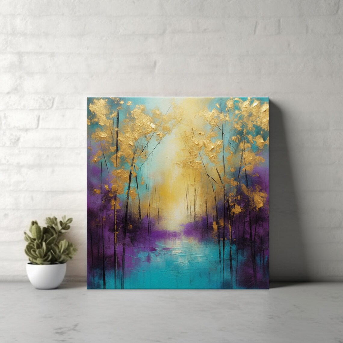 Abstract Golden Trees Colorful Landscape Art Print - Image 2