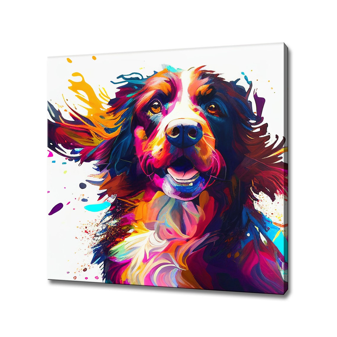 Smiling Bernese Mountain Dog Rainbow Abstract Portrait Art Poster