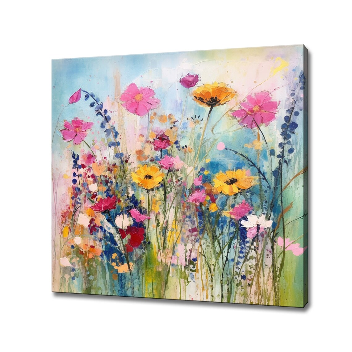 Wildflower Meadow Colorful Watercolor Cosmos Floral Field Print