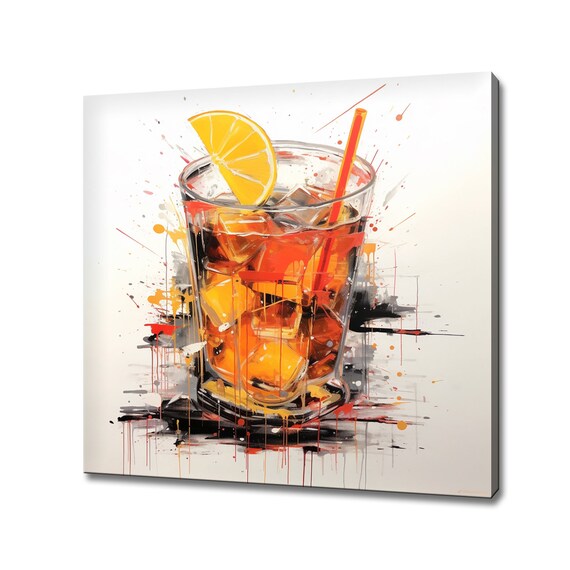 Amber Iced Drink Lemon Wedge Expressive Splash Bar Wall Art Print