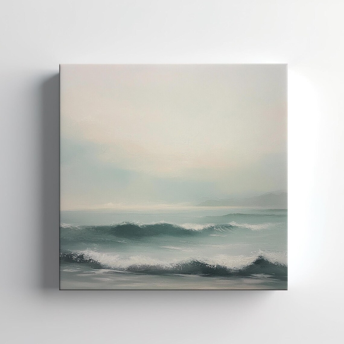 Misty Ocean Waves Seascape Soft Neutral Coastal Painting Wall Art - Image 4