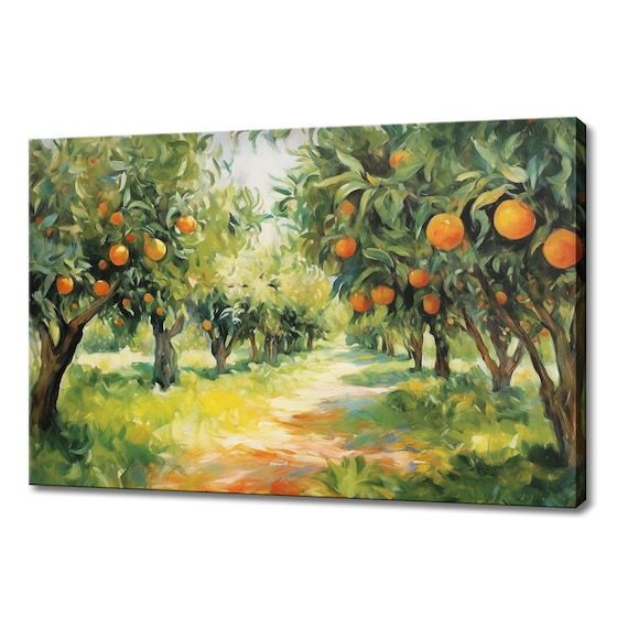 Orange Tree Orchard Yard Watercolour Painting Print Fruits Lover Gift Kitchen Restaurant Wall Art Print Fruits Tree Wall Decor