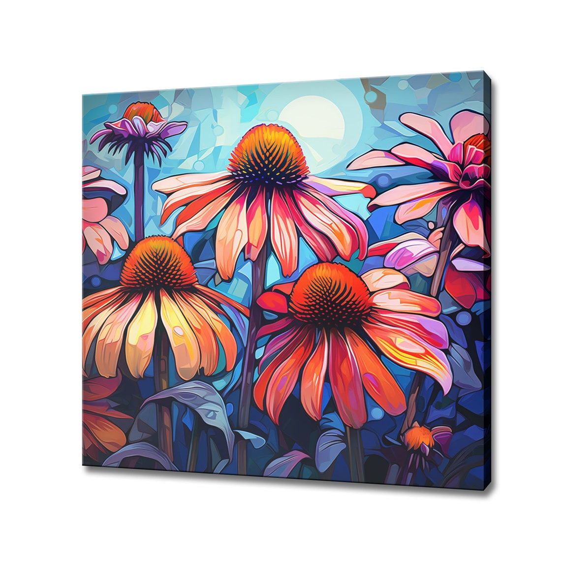 Vivid Echinacea Coneflowers Night Glow Colorful Floral Poster