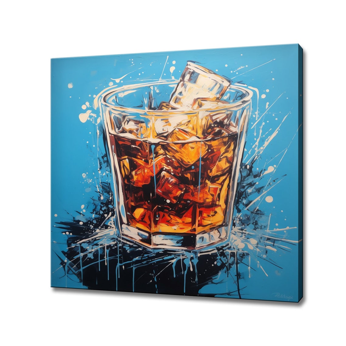 Dark Amber Iced Drink Tumbler Bold Blue Splash Bar Wall Art Print