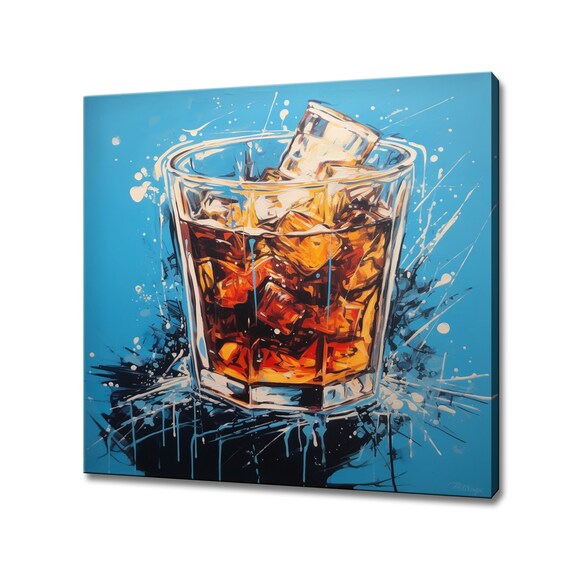 Dark Amber Iced Drink Tumbler Bold Blue Splash Bar Wall Art Print