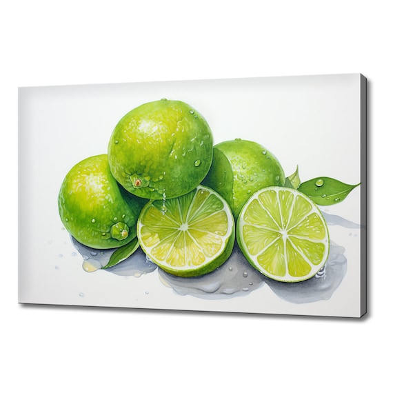 Green Lime Fruits Watercolour Painting Print Fruits Lover Gift Kitchen Restaurant Wall Art Print Colourful Fruits Wall Decor