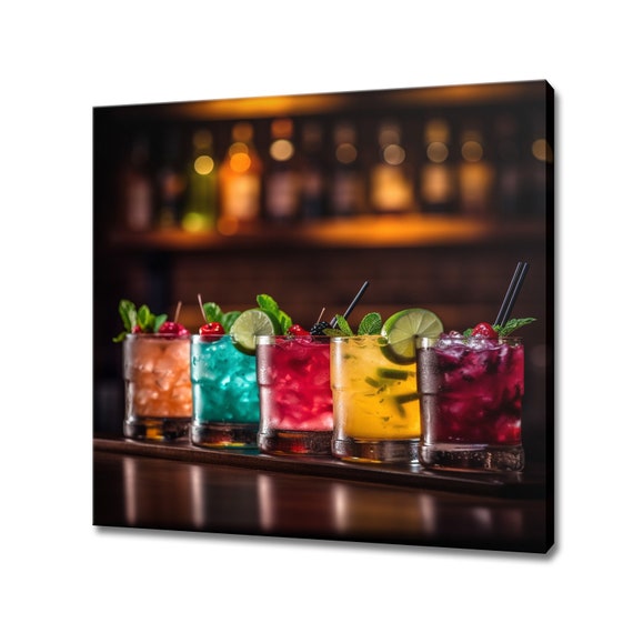 Row Of Colourful Tropical Cocktails Glasses Print Art Drinks Kitchen Wall Art Bar Restaurant Wall Decor Alcoholic Drinks Print