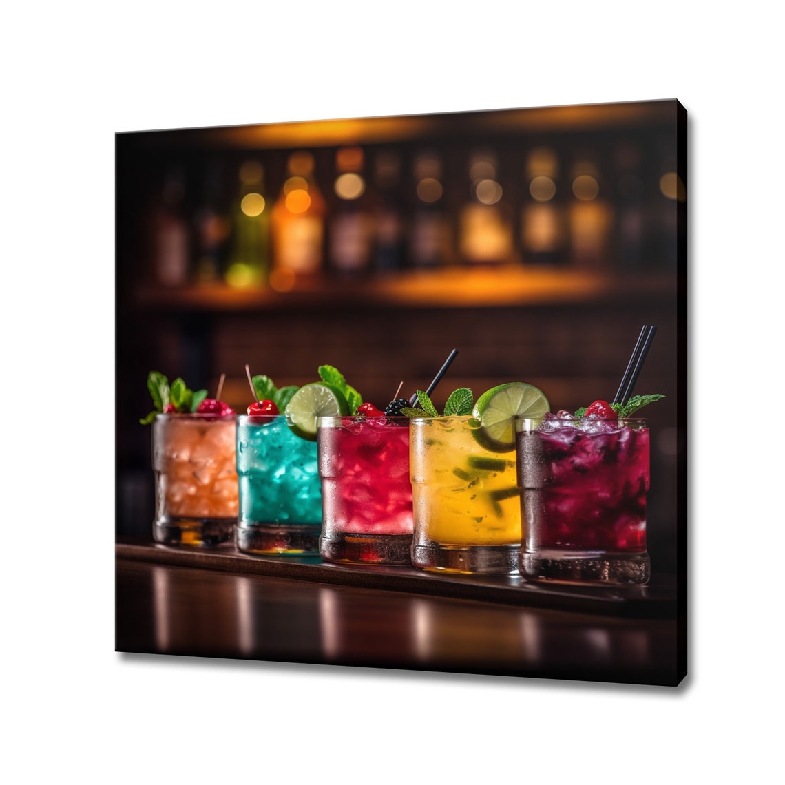Row Of Colourful Tropical Cocktails Glasses Print Art Drinks Kitchen Wall Art Bar Restaurant Wall Decor Alcoholic Drinks Print