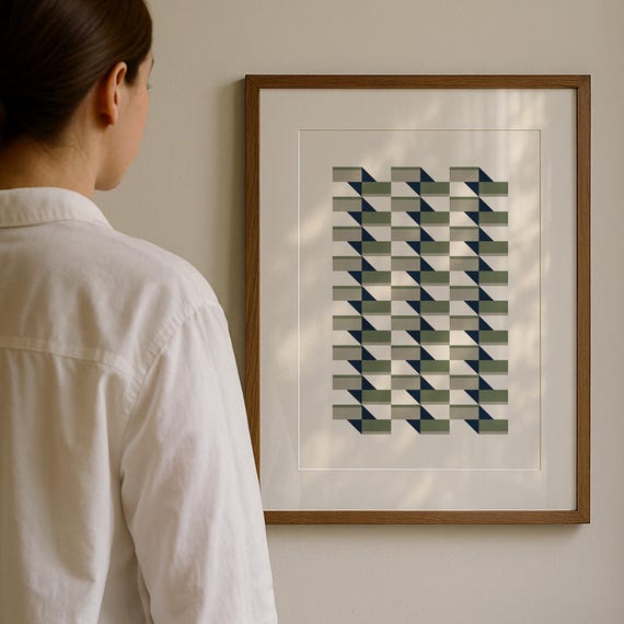 Geometric Art Print Sage Green Wall Modern Abstract Mid Century Pattern Minimalist Home Decor Large Poster
