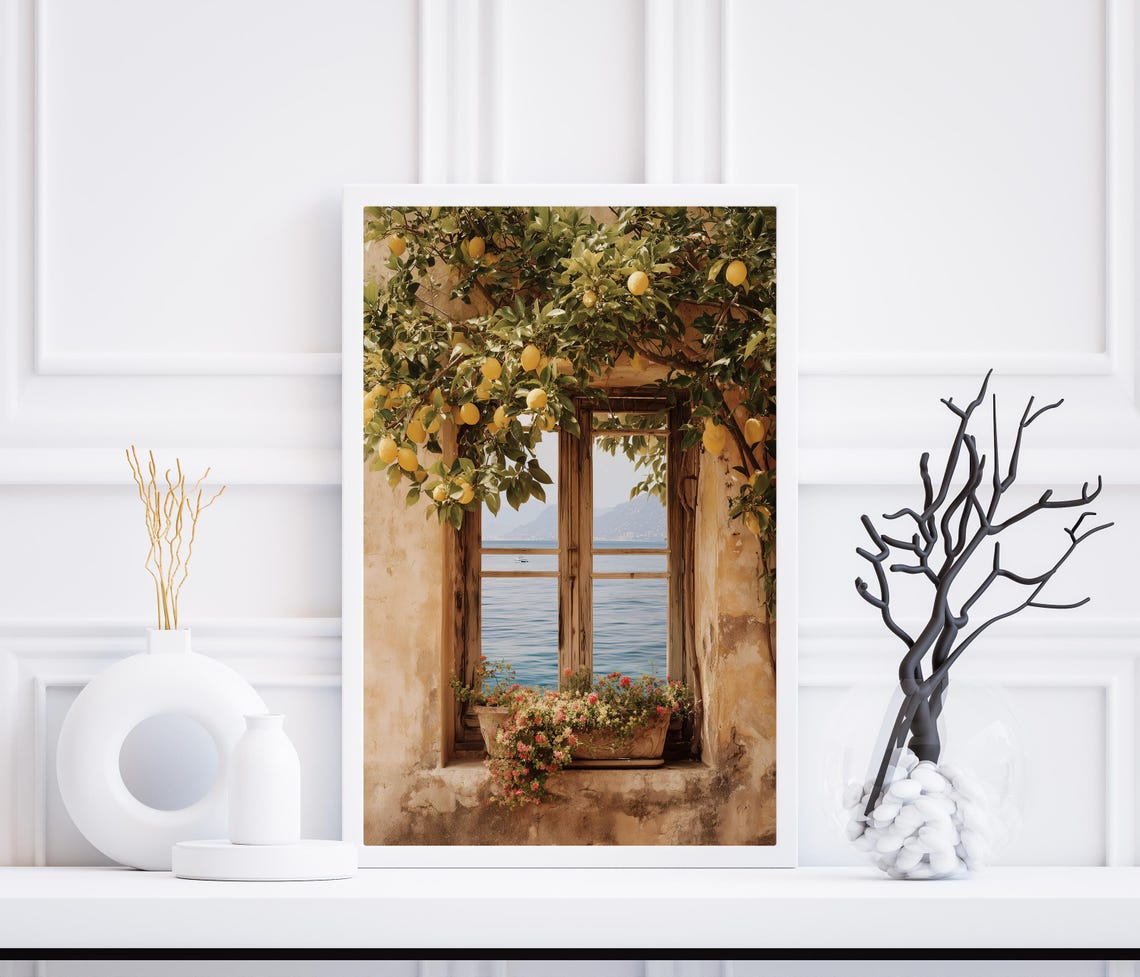 Lemon Tree Window View Print Italian Coastal Art