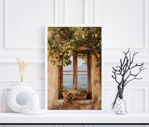 Lemon Tree Window View Print Italian Coastal Art
