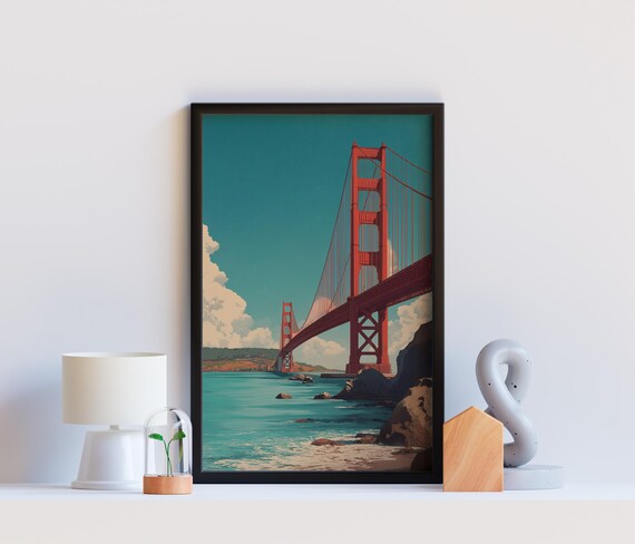 Golden Gate Bridge San Francisco Bay Sunset Coastal Travel Poster
