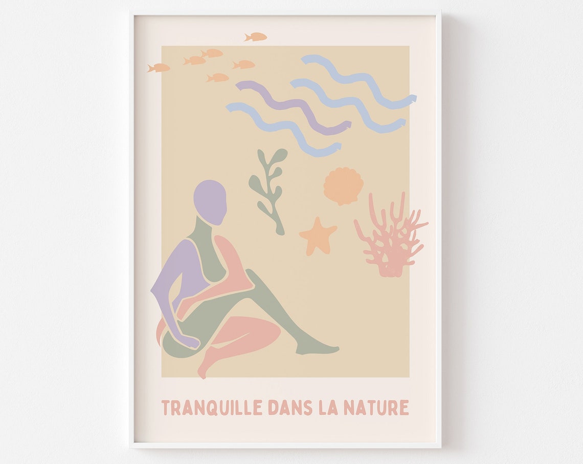 Tranquille Dans La Nature Pastel Beach Sea Figure Abstract Poster