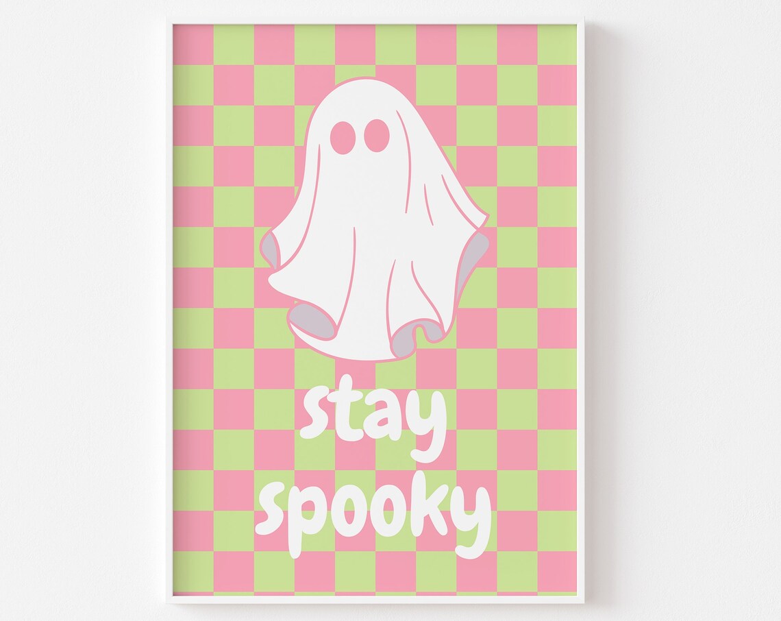 Spooky Cute Ghost Halloween Art Print, Groovy Retro