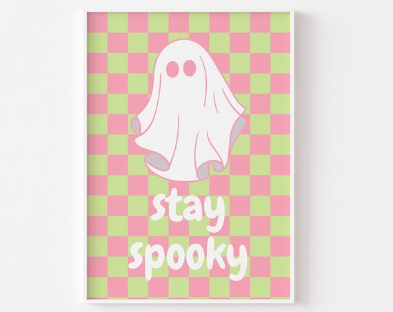Spooky Cute Ghost Halloween Art Print, Groovy Retro