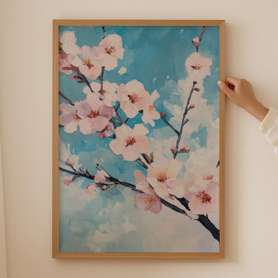 Cherry Blossom Japandi Poster Japanese Flower Art Print Wabi Sabi Wall For Room Decor Trendy As Above Couch