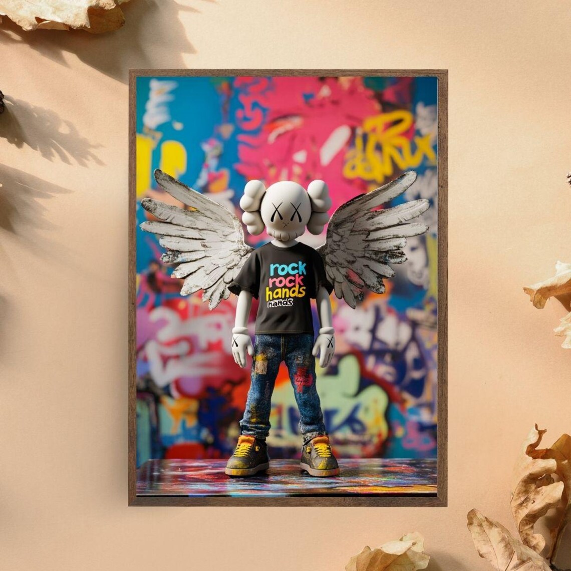 Graffiti Street Art Winged Cartoon Figure Colorful Urban Wall Poster