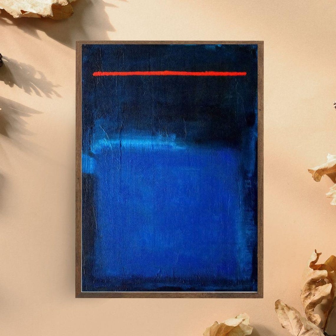 Cobalt Blue Abstract With Red Line Minimalist Modern Art Poster