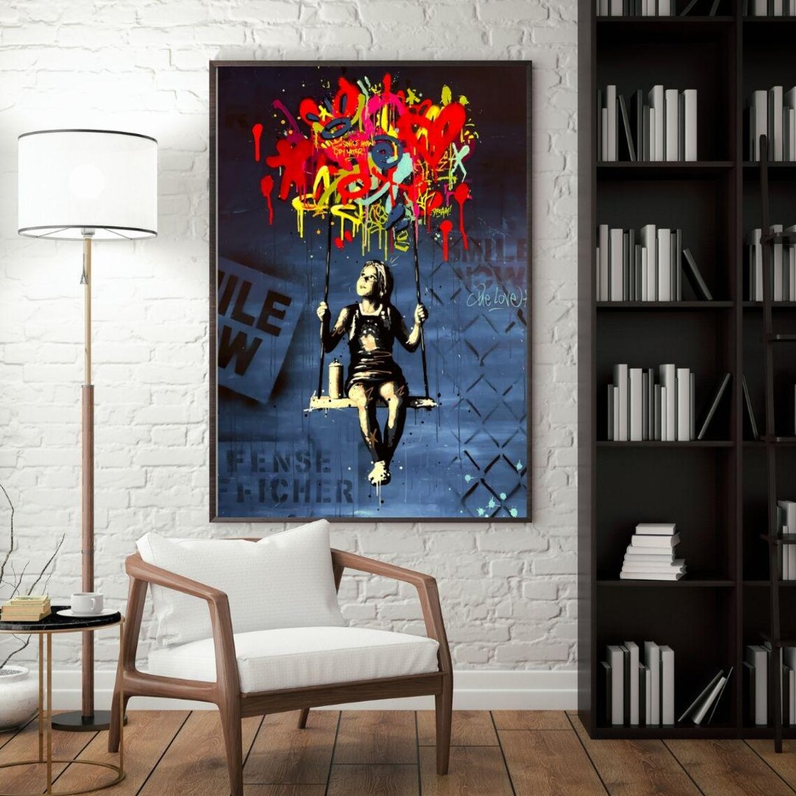 Girl On Swing Graffiti Street Art Print Colorful Urban Wall Decor Poster - Image 3
