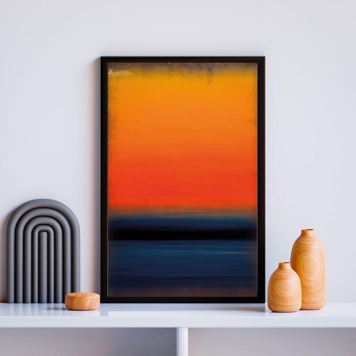 Fiery Orange Sunset Over Dark Blue Water Abstract Horizon Poster - Image 3
