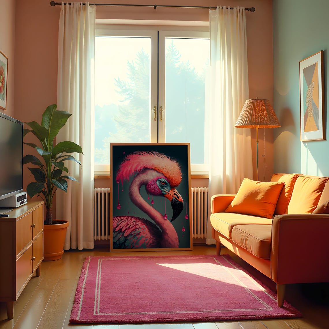 Flamingo Portrait Bold Abstract Dripping Paint Tropical Art Poster - Image 2