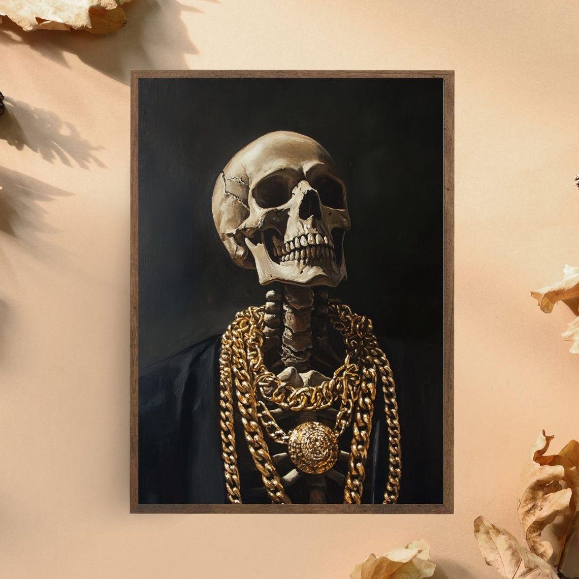 Gothic Skeleton Portrait Draped In Gold Chains And Medallion Poster