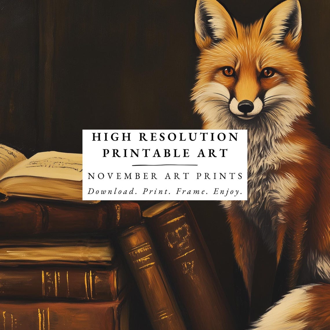 Vintage Books Fox Painting, Dark Academia Art Print - Image 5