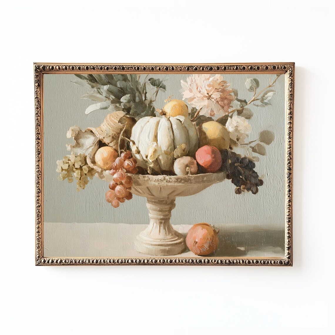 Vintage Pumpkin Still Life Painting Rustic Autumn Kitchen Decor