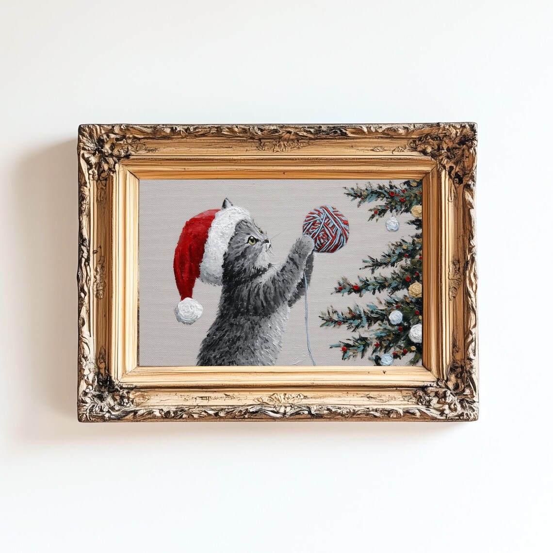 Christmas Cat Poster Print, Kitten In Santa Hat