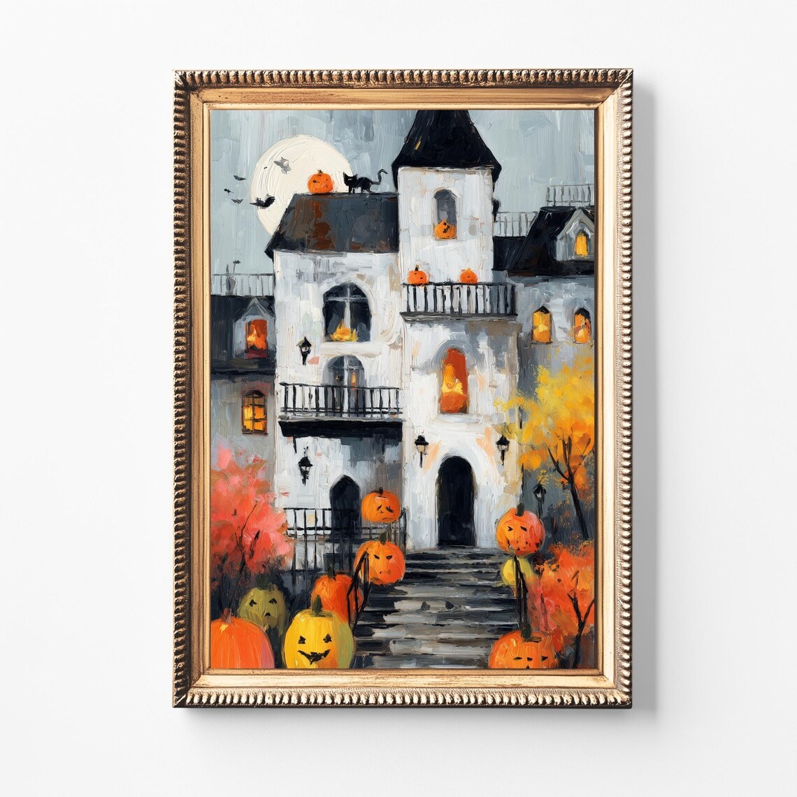 Haunted House Halloween Poster Print, Black Cat