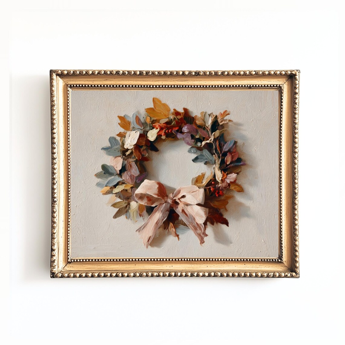Neutral Autumn Wreath Print Farmhouse Fall Decor