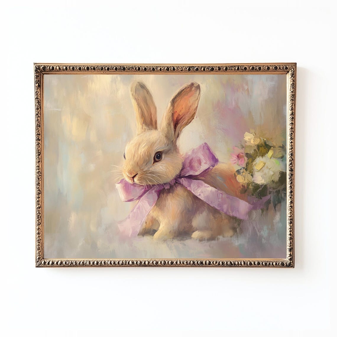 Bunny With Purple Bow Soft Vintage Rabbit Painting Style Art Poster