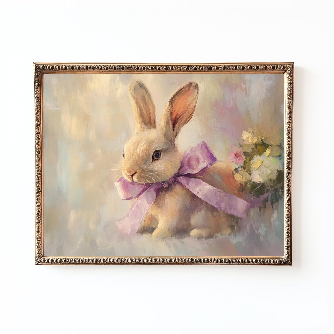 Vintage Easter Bunny Print Pastel Nursery Wall Art