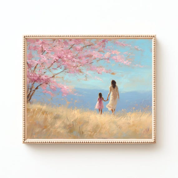 Mother Daughter Spring Art Print Family Love Nursery Decor