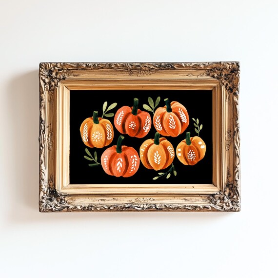 Vintage Pumpkin Folk Art Print Rustic Autumn Wall Decor