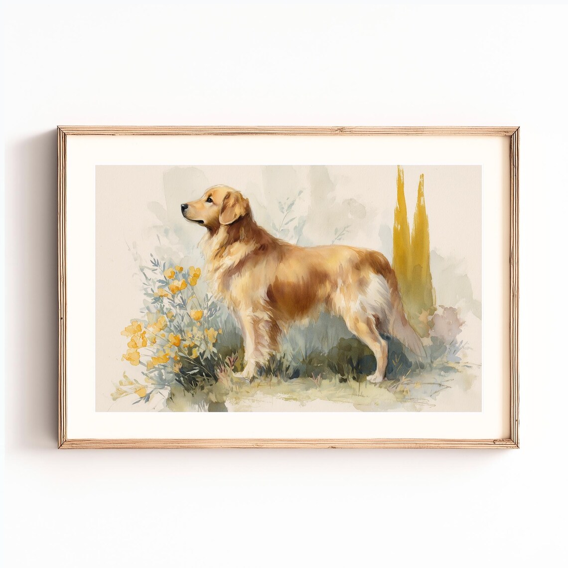 Vintage Golden Retriever Painting, Dog Art Print