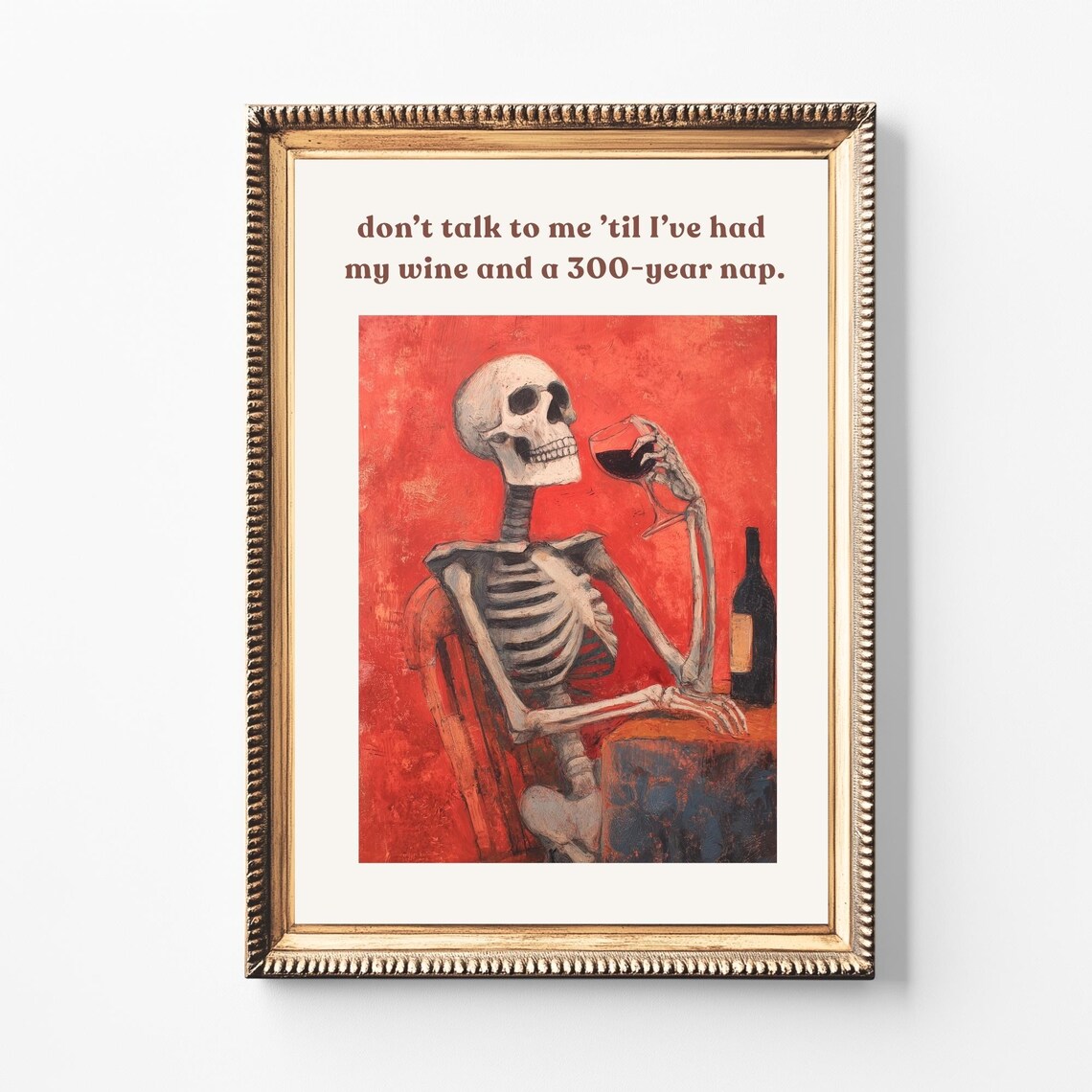 Skeleton Wine Art Dark Humor Halloween Kitchen Print