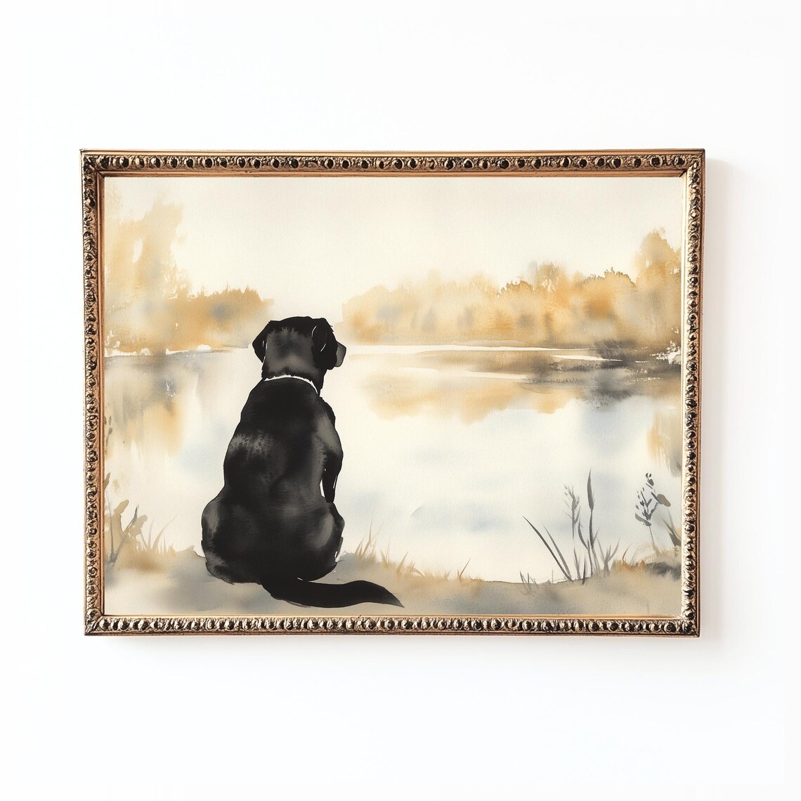 Dog By The Lake Watercolor Art Print